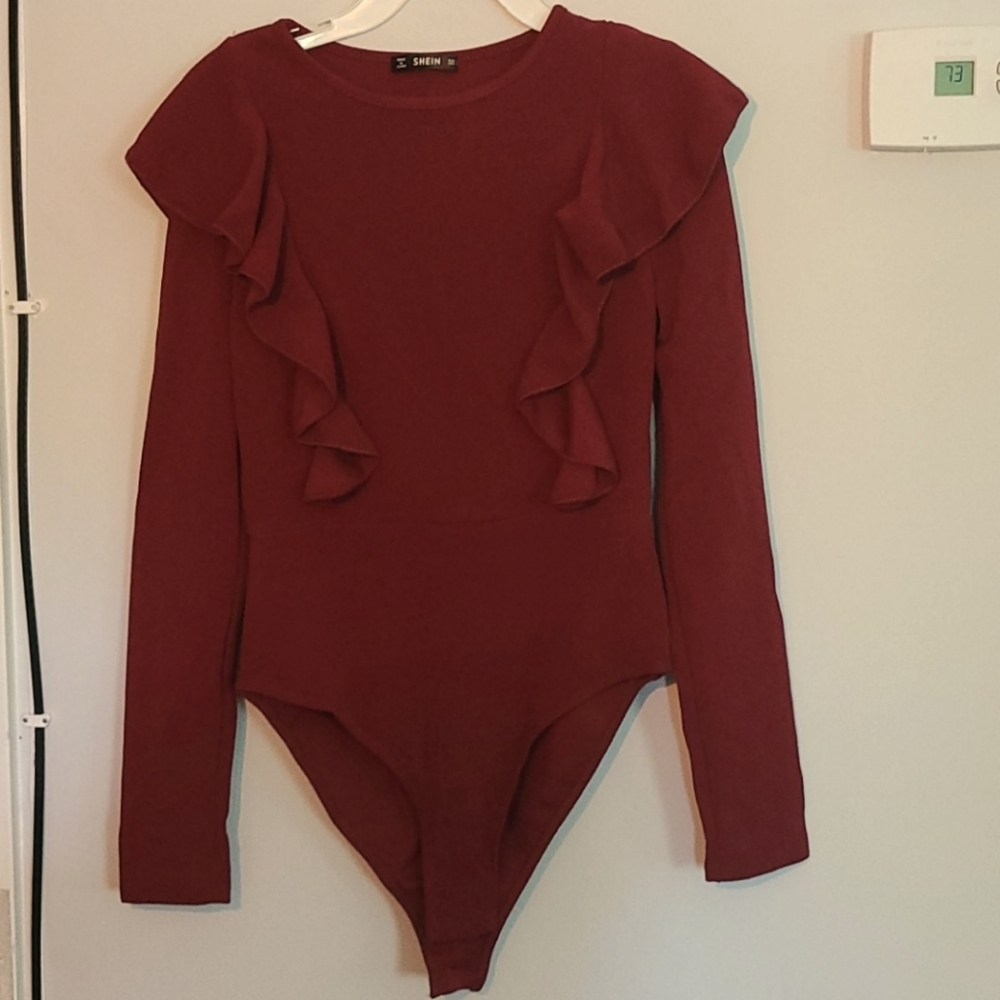 Burgundy Ruffle Bodysuit
